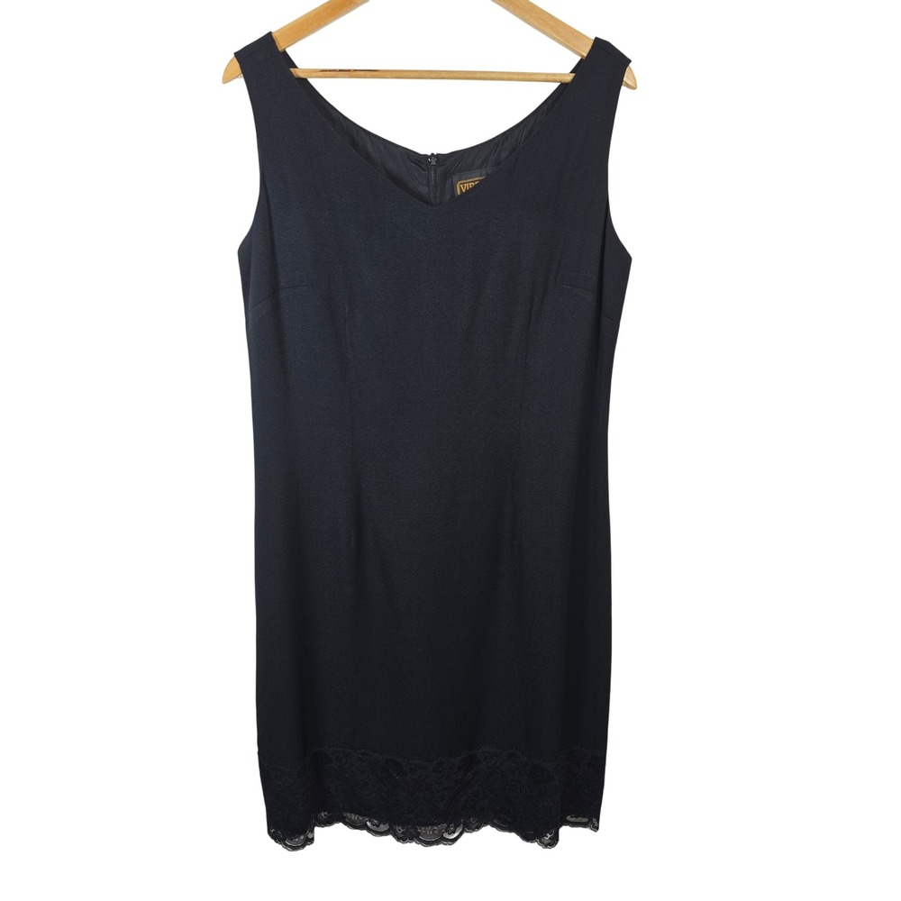 Virgo II Womens Black Sleeveless Lace Trim V-Neck Sheath Dress Size‎ Large LBD